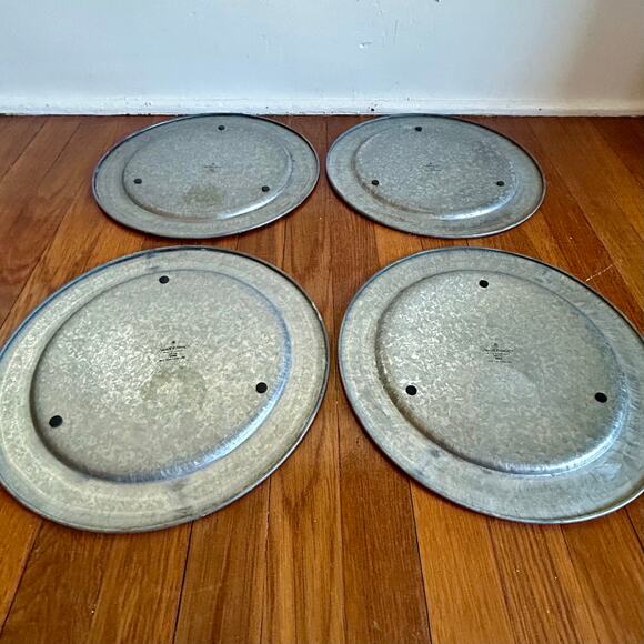 Set of 4 Hearth & Hand Magnolia Galvanized Chargers w/ Gold Accents - Picture 7 of 12